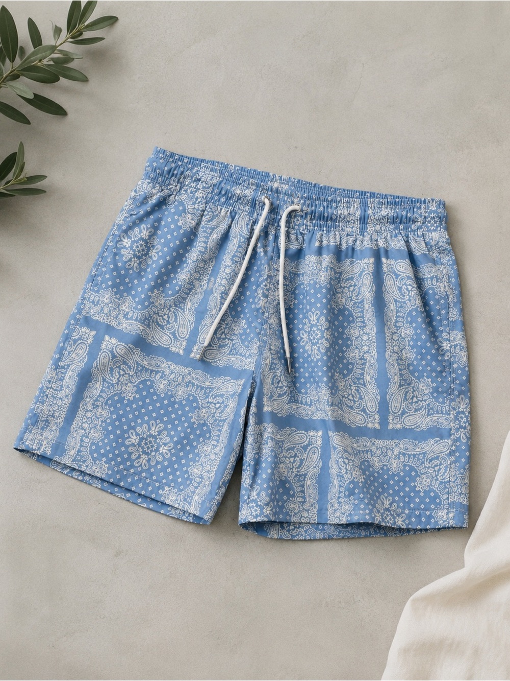 Slate & Stone Blue Paisley Swim Trunks | Resort Beach Shorts | Size L‎